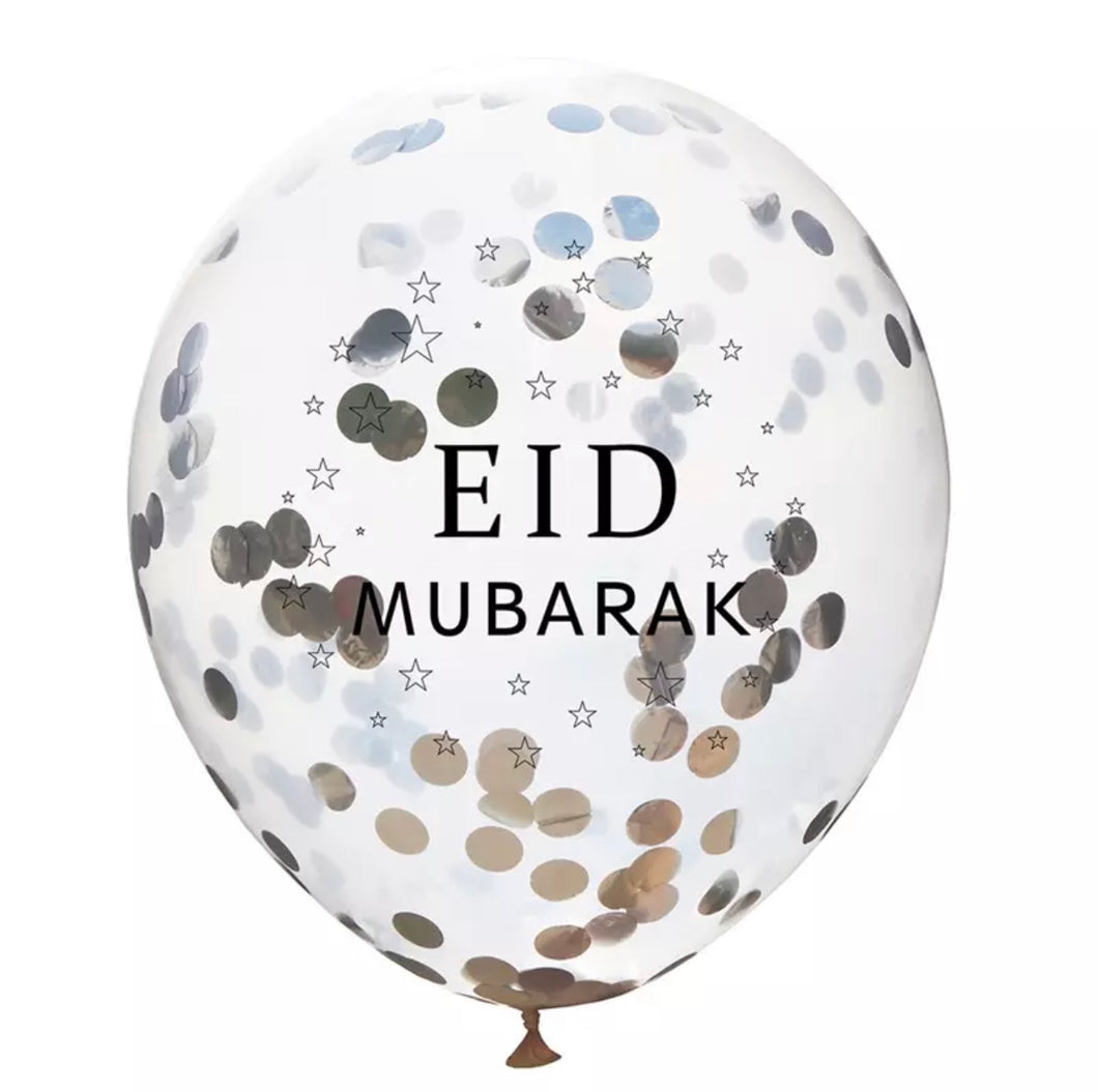 Ballonnen confetti Eid Mubarak Zilver (5st.)