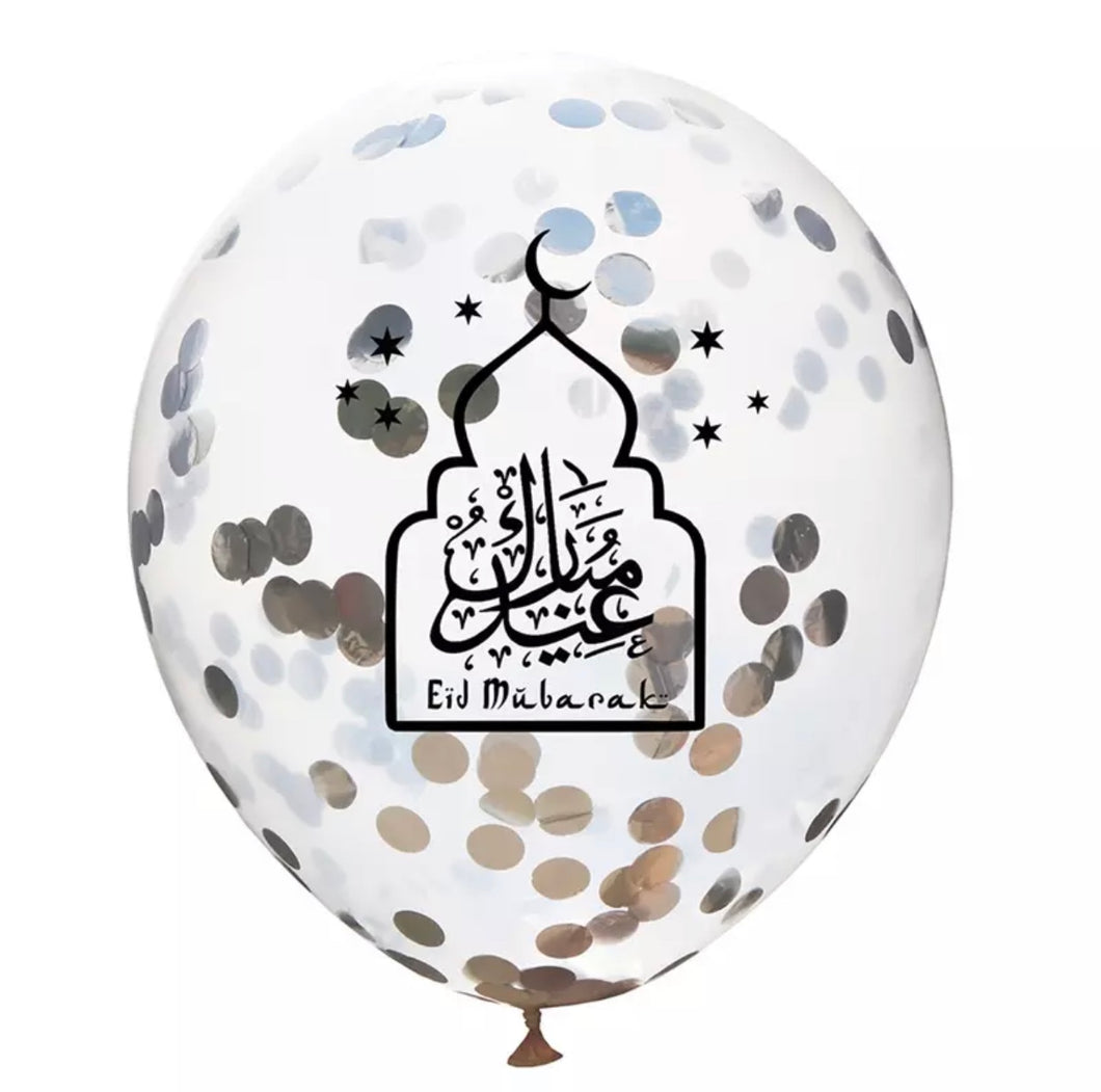 Balloons confetti Eid Mubarak Silver (5pcs)