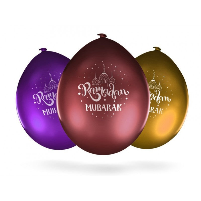 Balloons Ramadan Mubarak Metallic Purple / Burgundy / Gold (10pcs)